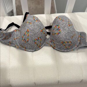 Gray Bra with Colorful Christmas Heart Pattern